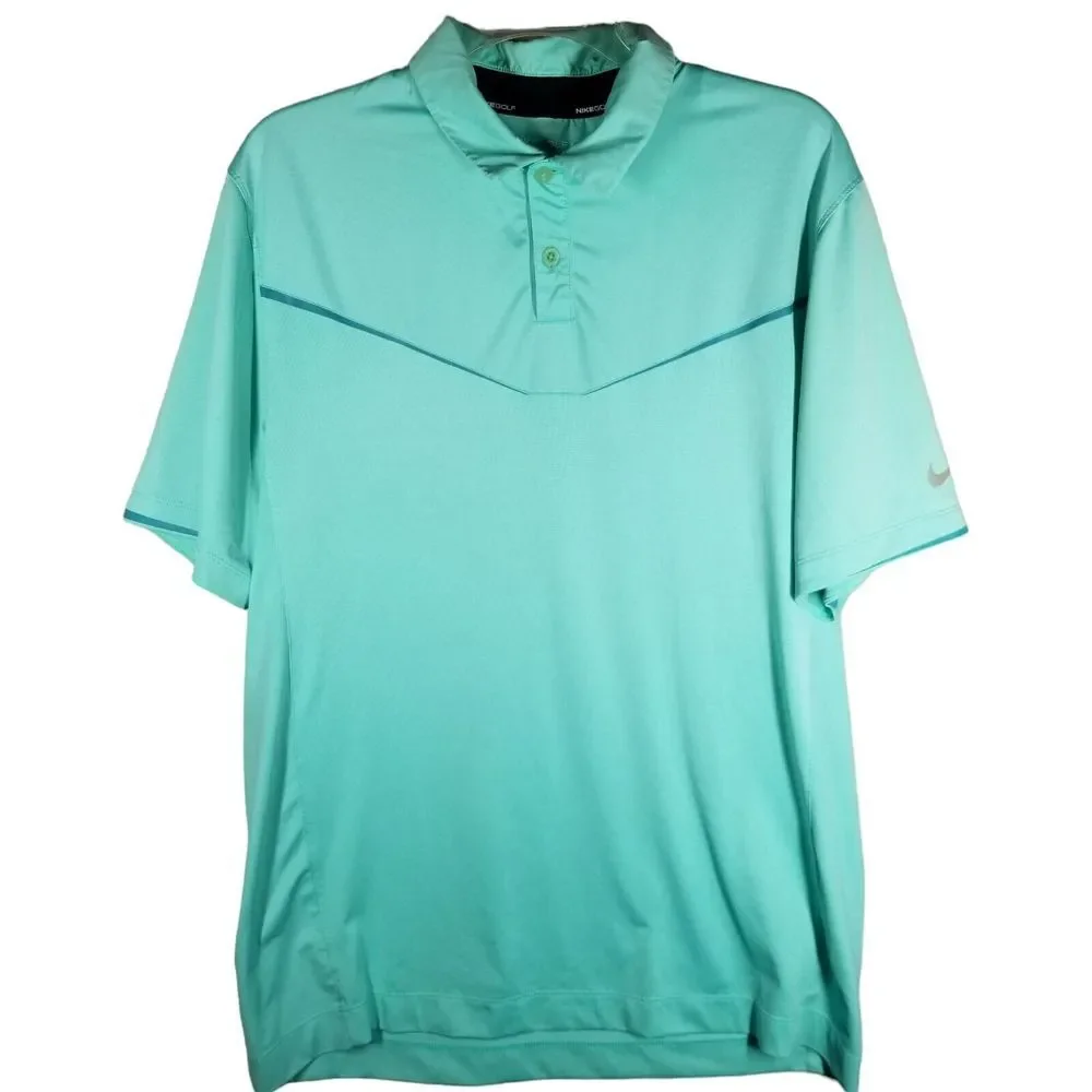 Nike Golf Tour Performance Mens Medium Aqua Teal Black Active‎ Dri-Fit Polo